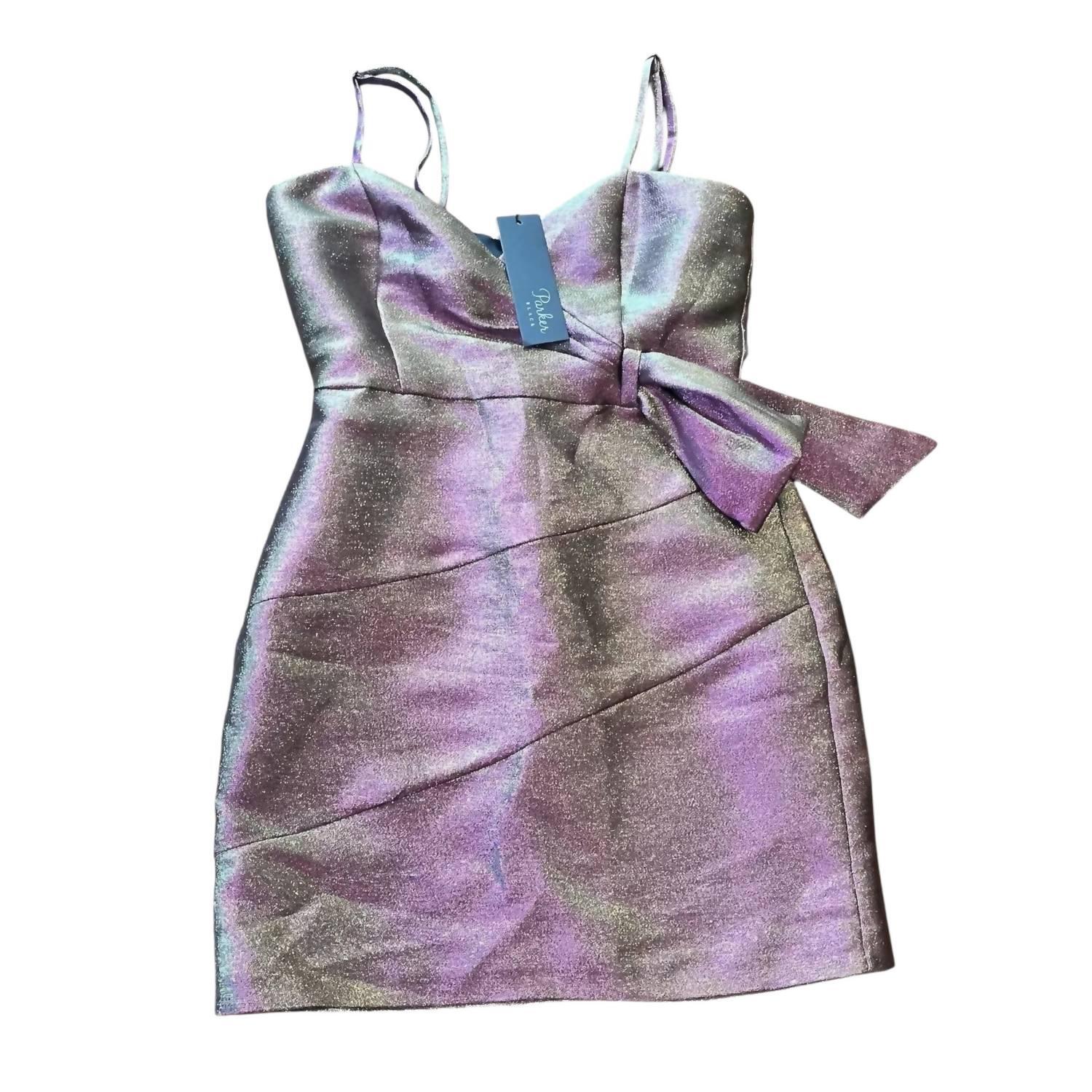 New Parker Black Women's Sleeveless Bow Detail Cocktail Dress In Metallic Fuschi